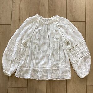 Joie Chaylse Textured Ivory Floral Blouse Size L